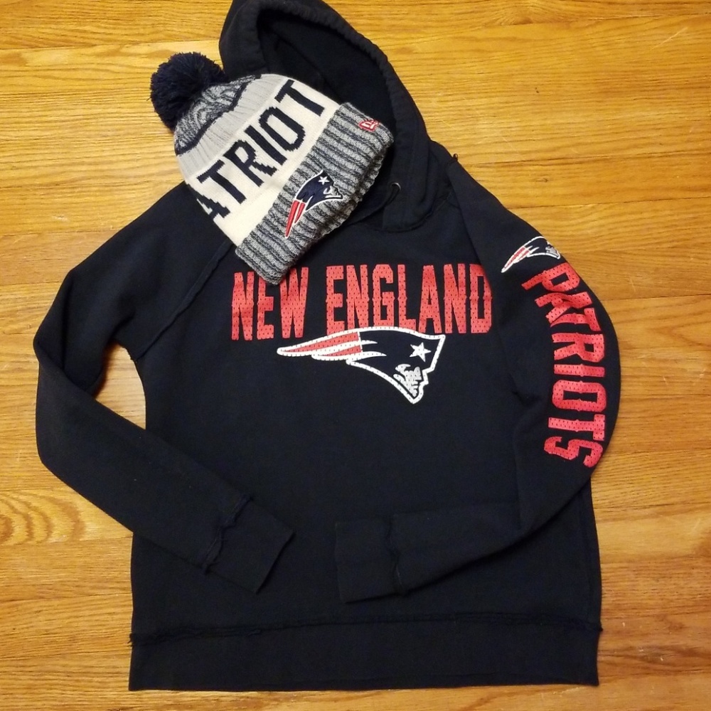 New England Patriots hoodie and the hat is NWOT